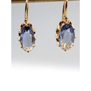 Gold Tone Oval Purple Crystal Fish Hook Earrings